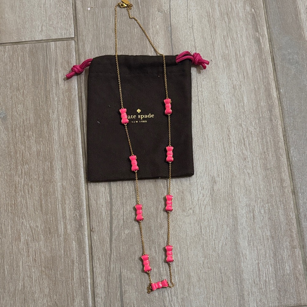 Kate Spade Gold Necklace with Pink bows